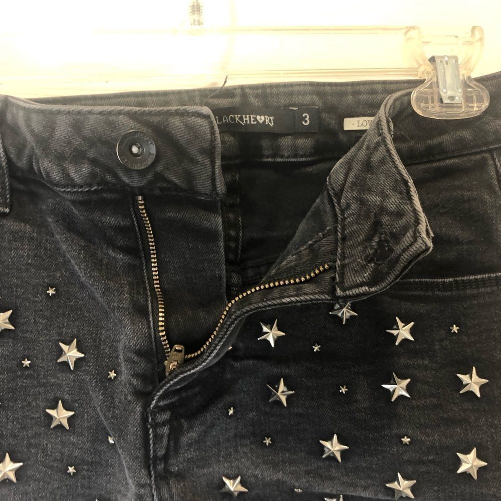 Black Heart black low rise shorts with silver stars, size 3 - Picture 5 of 9